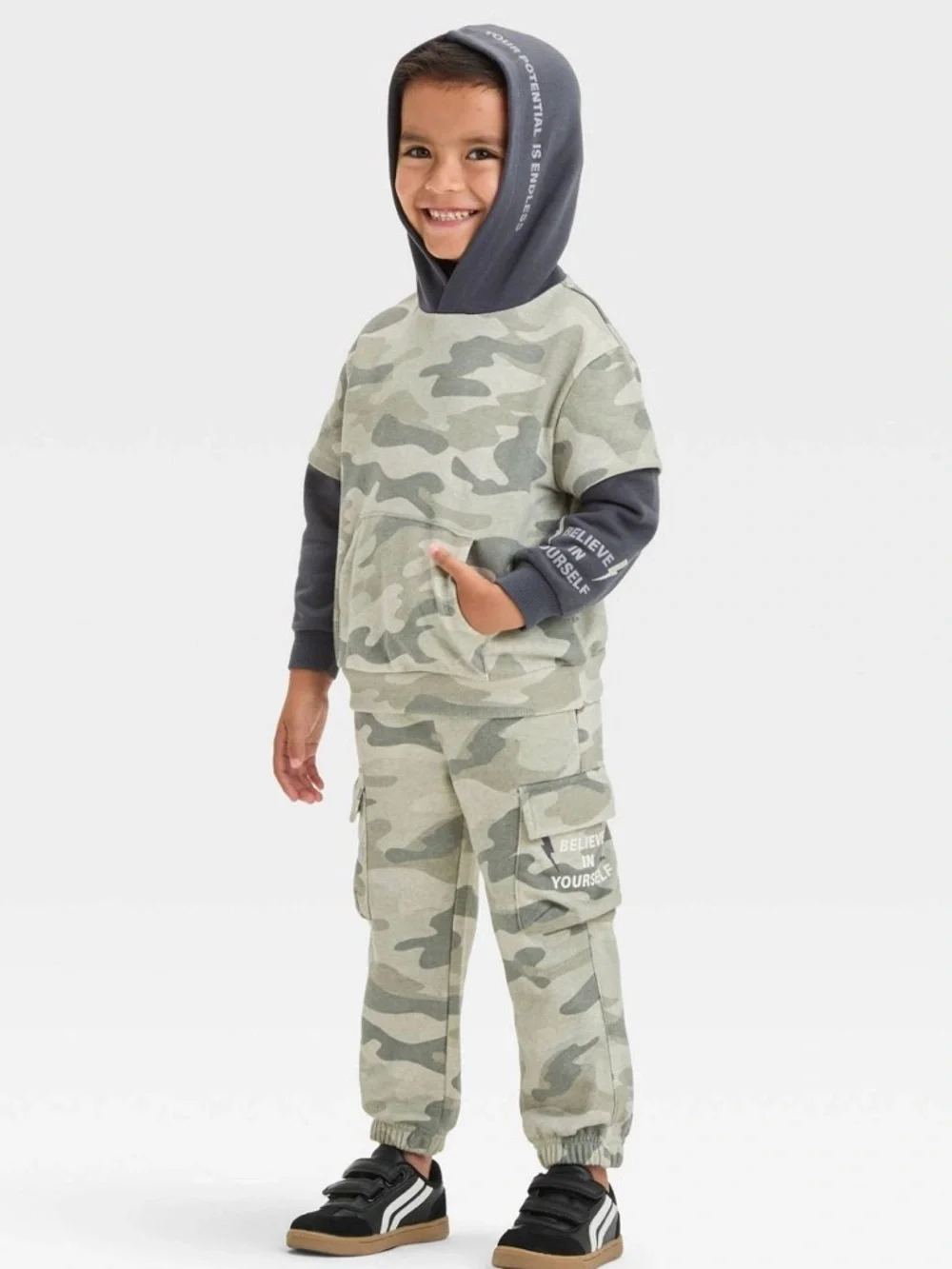 Grayson Mini Gray Camo Print Hoodie & Jogger Set